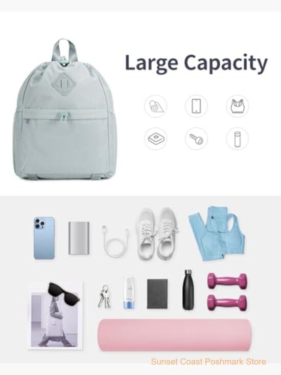Lightweight Drawstring Gym Backpack with Yoga Mat Strap Water-Resistant